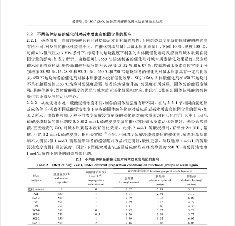 固体超强酸催化碱木质素氢还原反应