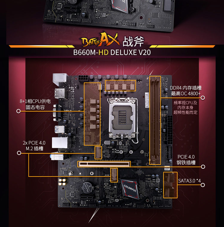 七彩虹战斧BATTLE-AX B660M-HD DELUXE V20主板 