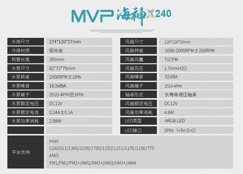 航嘉 MVP海神  X360 CPU一体式水冷散热器