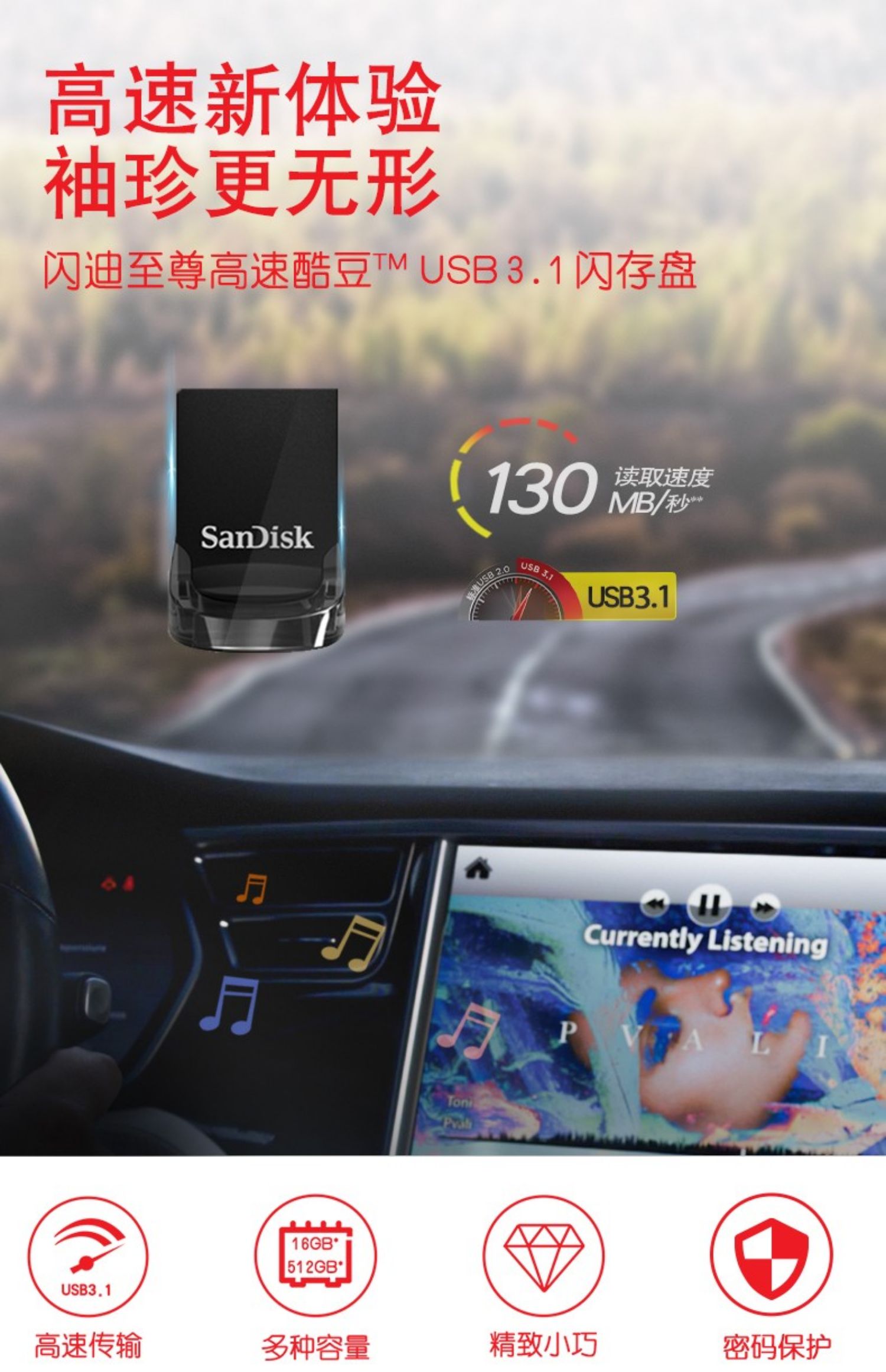 闪迪CZ430   酷豆USB3.1创意车载迷你U盘