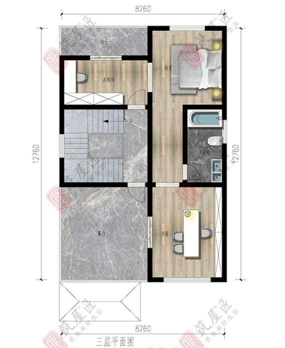 8×12米简欧三层别墅设计，挑空客厅+大套间+大露台，样式大气，品质生活