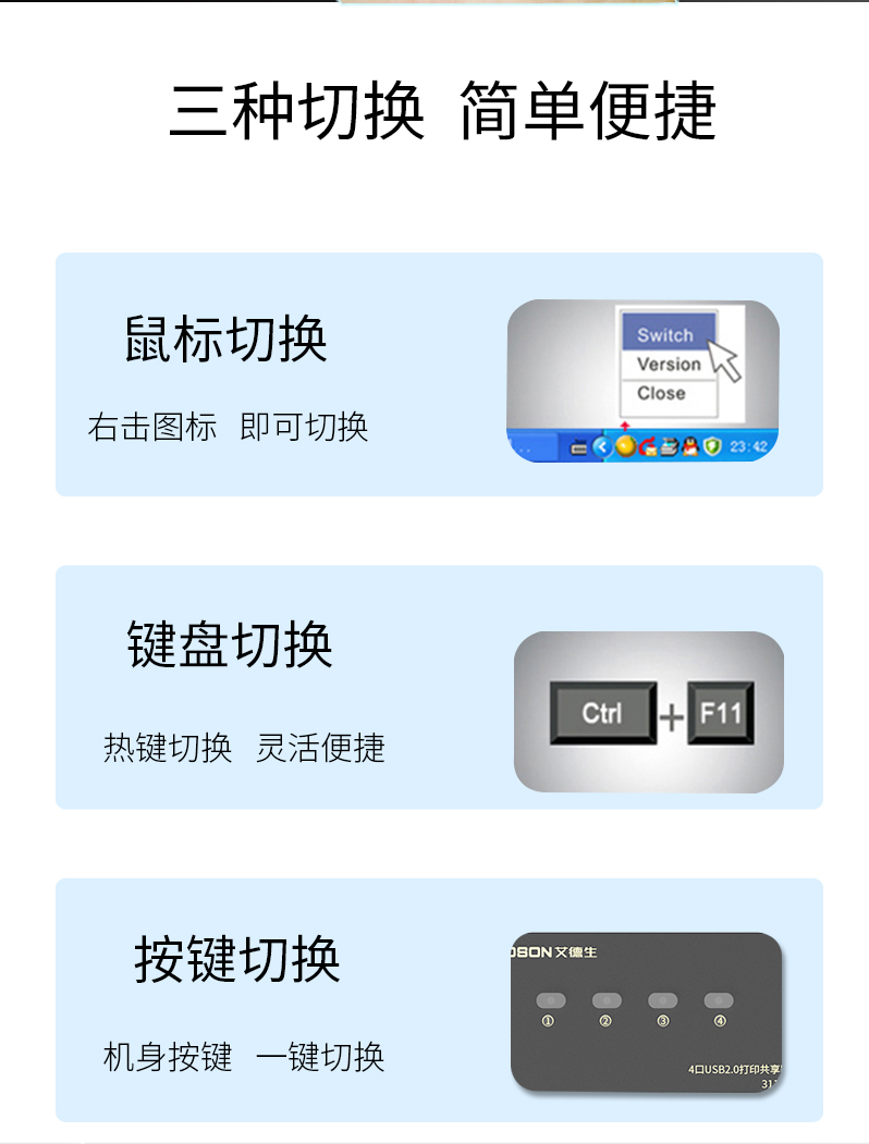 艾德生USB2.0打印共享器4口手动