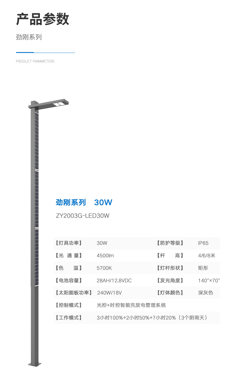 史福特勁剛系列抗風耐寒定制一體化太陽能庭院燈30W園區(qū)路燈