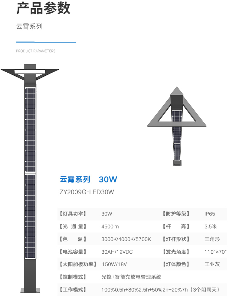 史福特云霄系列抗風(fēng)耐寒定制一體化太陽能庭院燈30W60W園區(qū)路燈