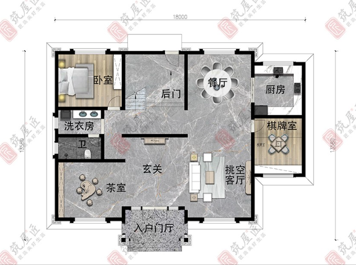 18×13米三层新中式别墅，超大客厅朗逸休闲空间