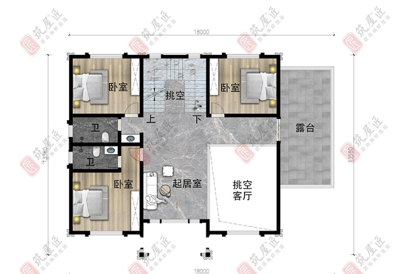 18×13米三层新中式别墅，超大客厅朗逸休闲空间