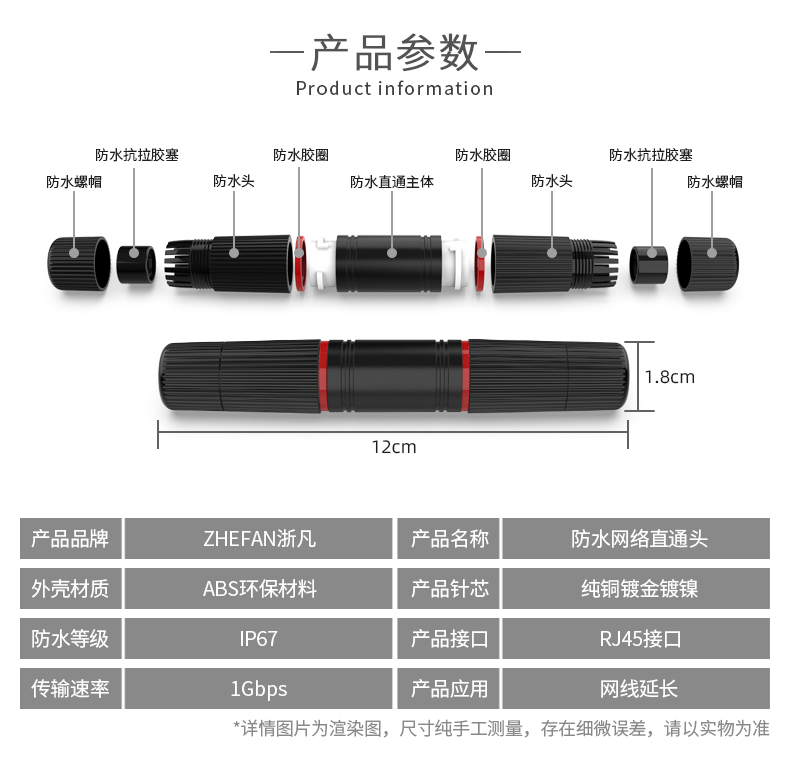 防水网络直通头