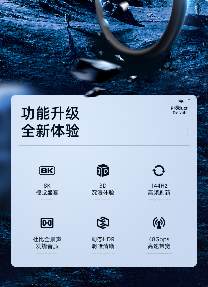 大黄蜂HDMI线2.1版8K@60HZ 4K@120HZ（1.5米3米普通版，5米以上为光纤带芯片版）