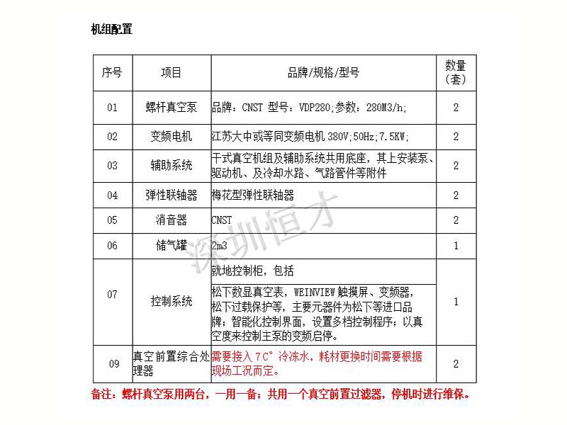 干式螺桿真空機組配置