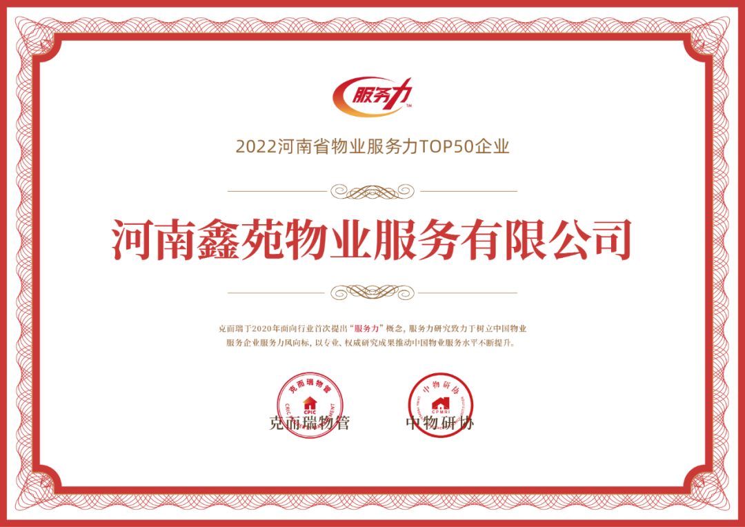 2022河南省物业服务力TOP50企业