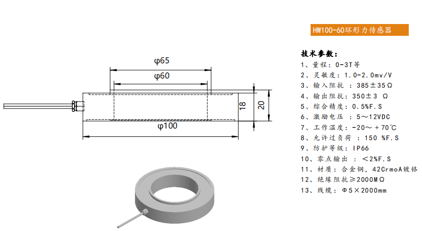 HW100-60环形力传感器