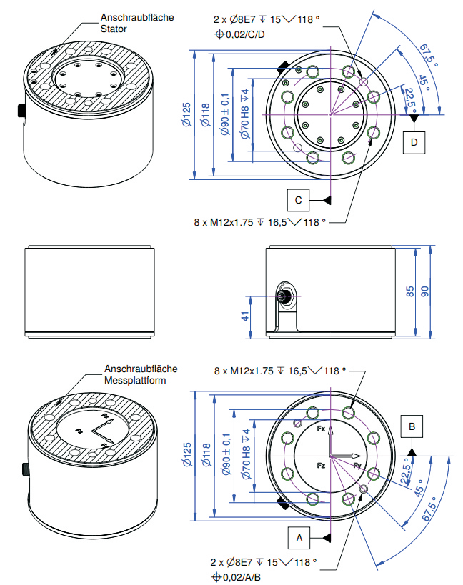 3KA125三分量力傳感器