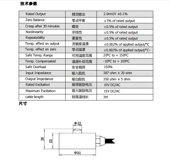 LB51-T高温型柱式单压力传感器