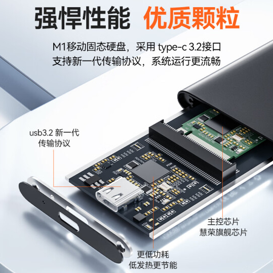 忆捷 M1 Type-c USB3.2移动硬盘固态 读速高达500MB/s 仅重50g