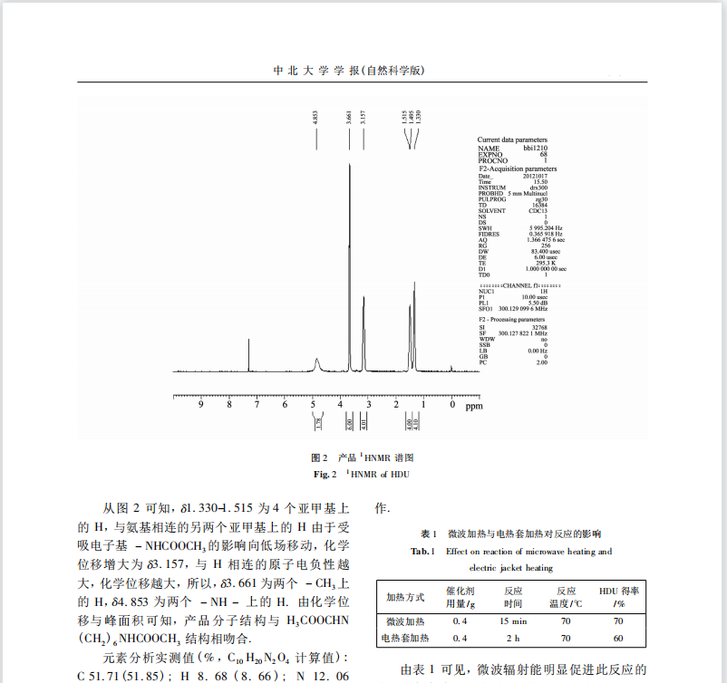 微波促进合成 六亚甲基-1，6-二氨基甲酸甲酯的研究