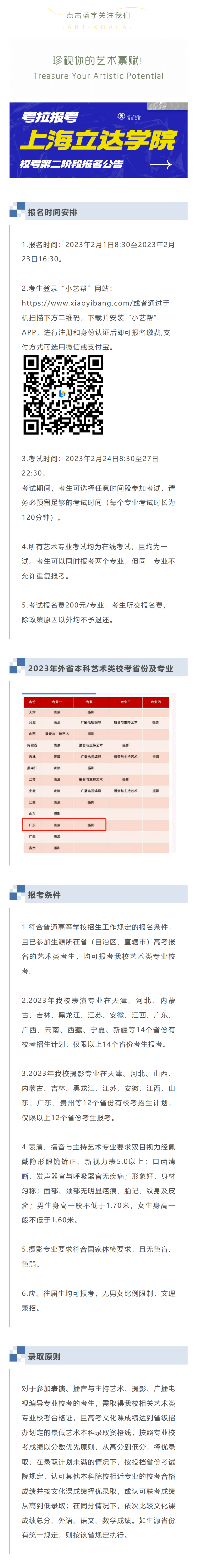 考拉报考 | 上海立达学院2023年外省本科艺术类专业校考第二阶段报名公告