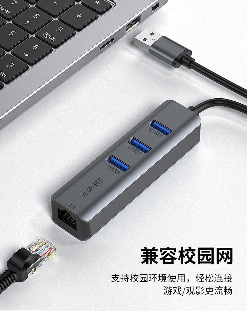 【N867】晶华USB网卡(千兆)+3*USB3.0口HUB 铝合金外壳