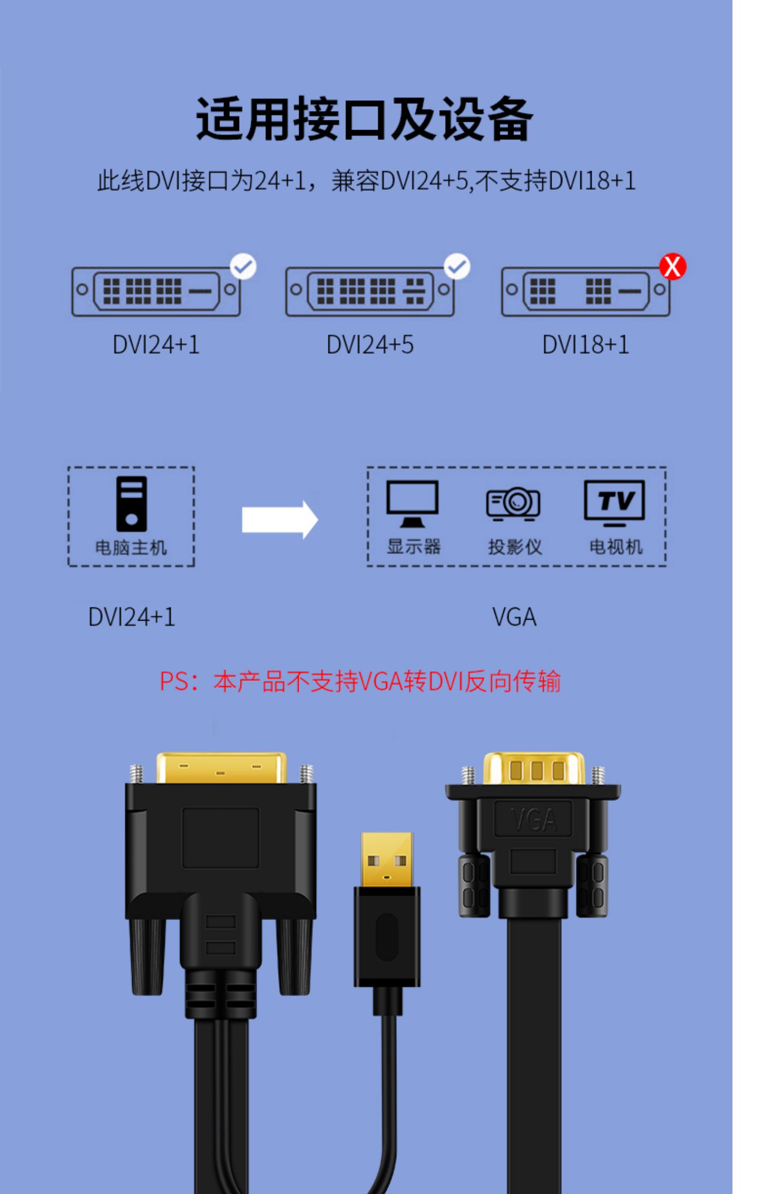 【Z133】晶华DVI转VGA线直连线2米（24+1接口带芯片）