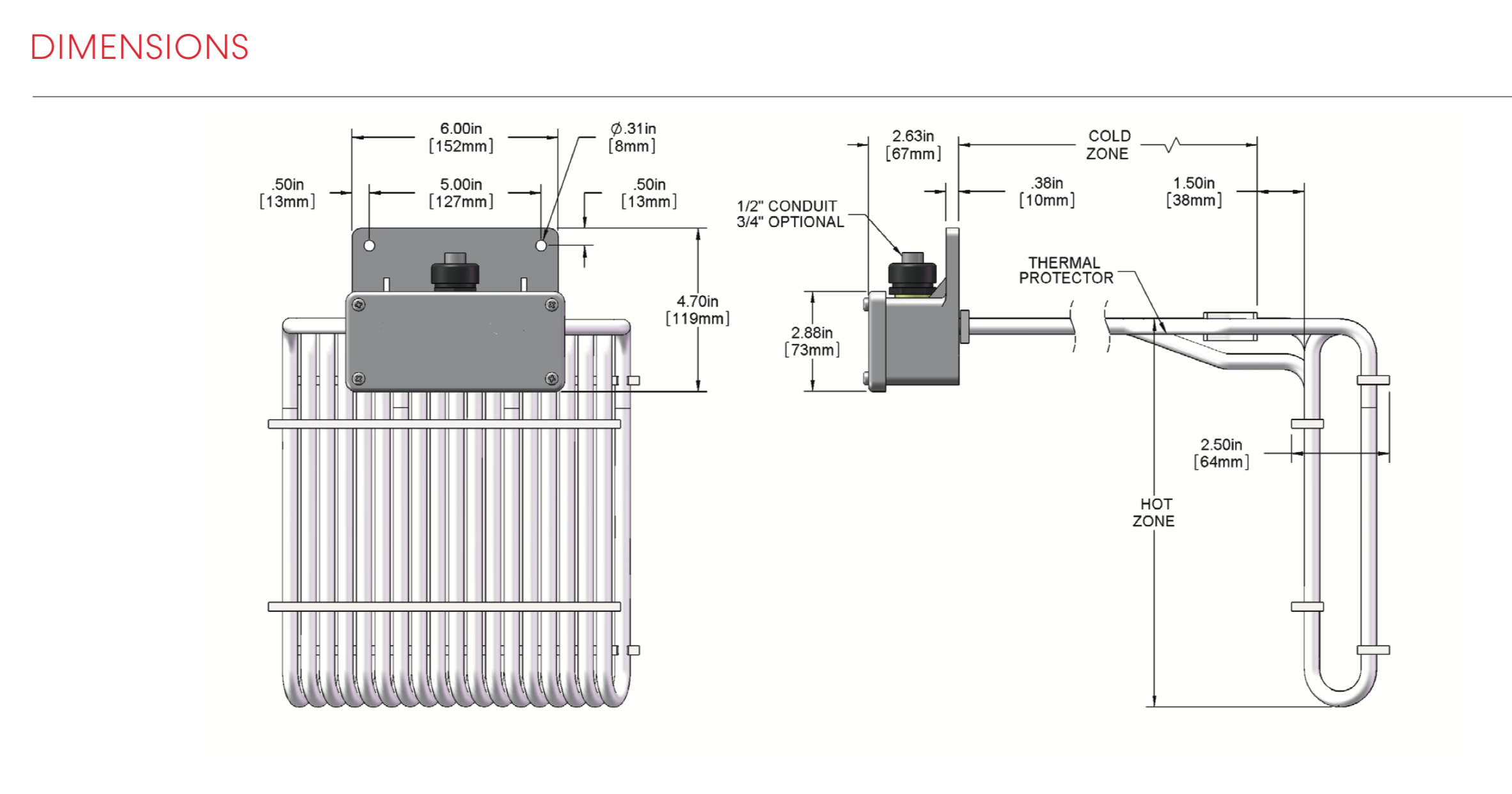 3HXOL Series, Multi Element Fluoropolymer (PTFE) Heaters