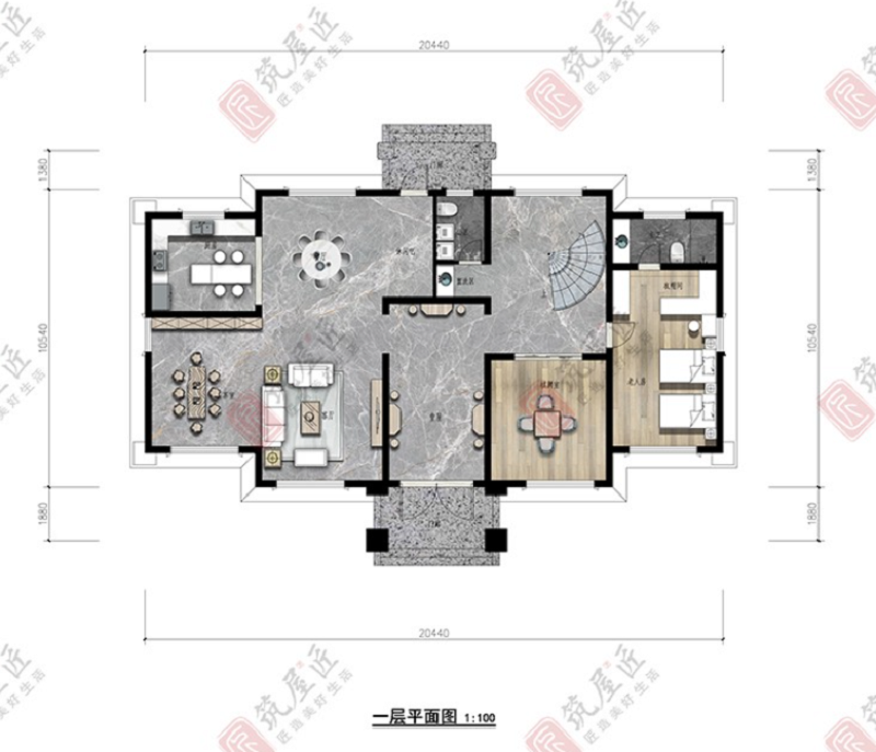 岳陽劉女士定制設計20×13米新中式宅院，格局方正打造氣派戶型