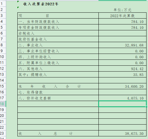 2022年收入决算表