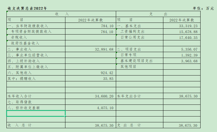 2022年收支决算总表