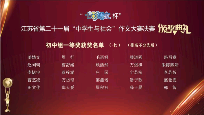 天成學子榮獲江蘇省“中學生與社會”作文大賽一等獎