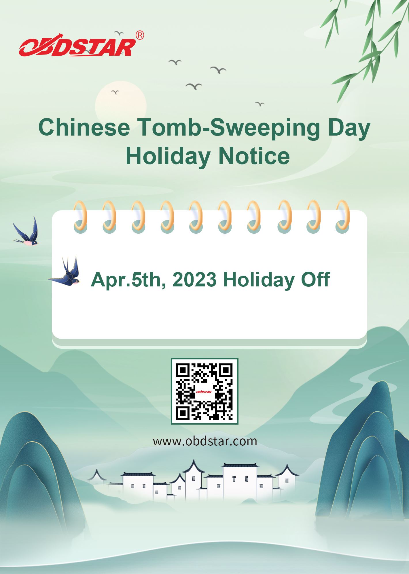 2023 Chinese Tomb-Sweeping Day Holiday Notice