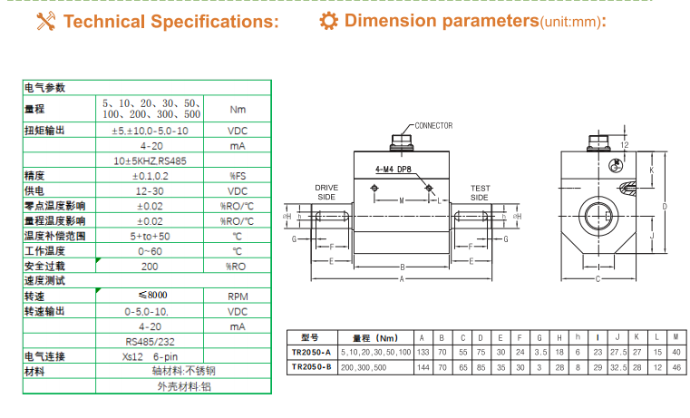 TR2050系列动态扭矩传感器