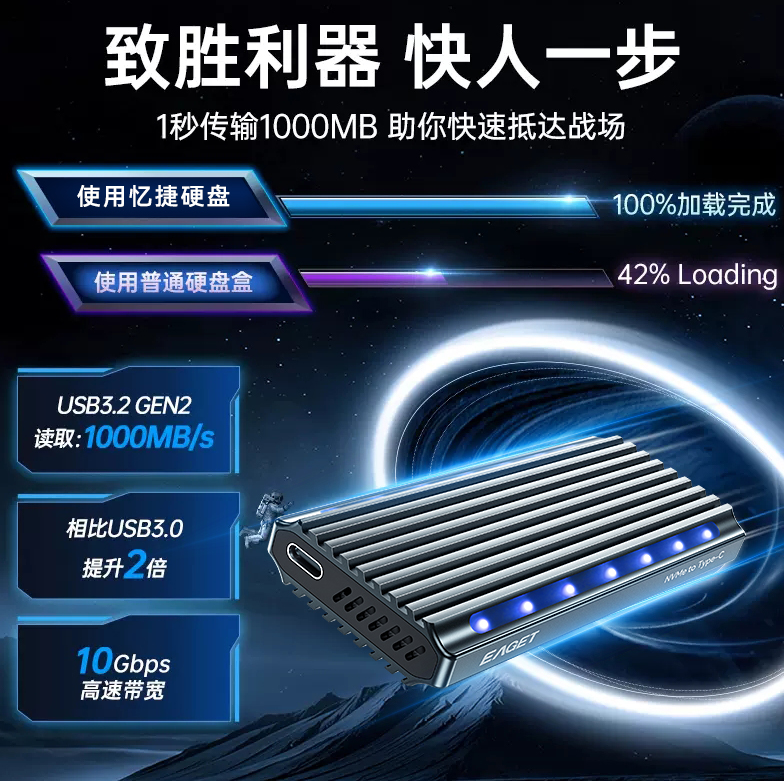 忆捷 SE260 NVME协议硬盘盒 带跑马灯