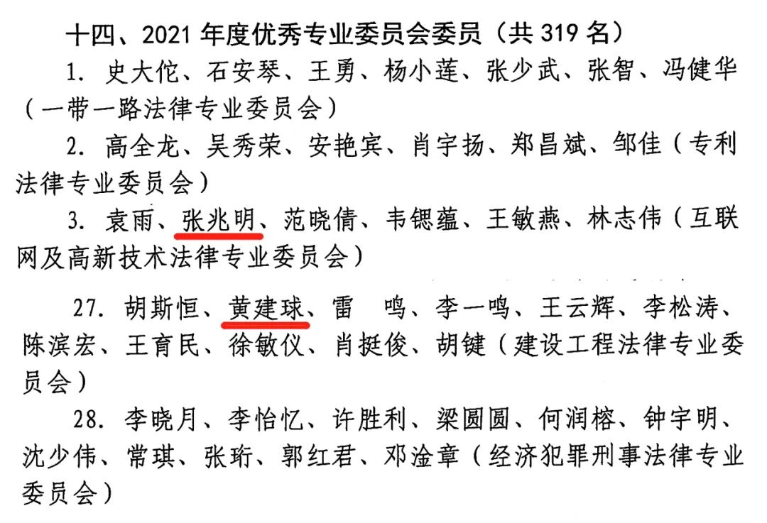 祝贺｜我所主任黄建球、高级合伙人张兆明入选市律协2021年度会员奖励名单