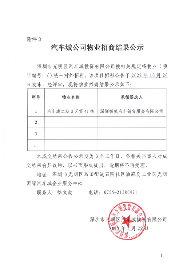 汽車城公司物業(yè)招商結(jié)果公示