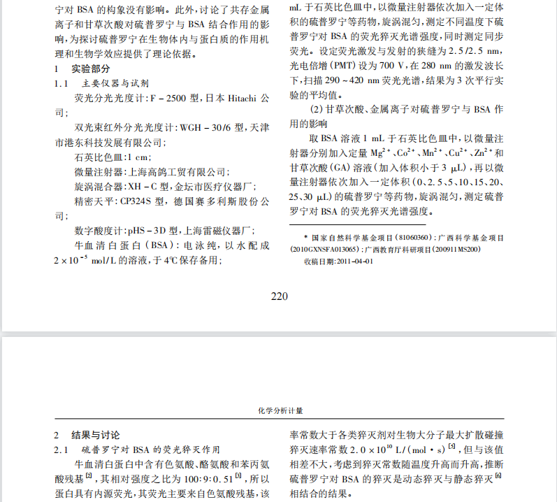 硫普罗宁与牛血清白蛋白相互作用的研究