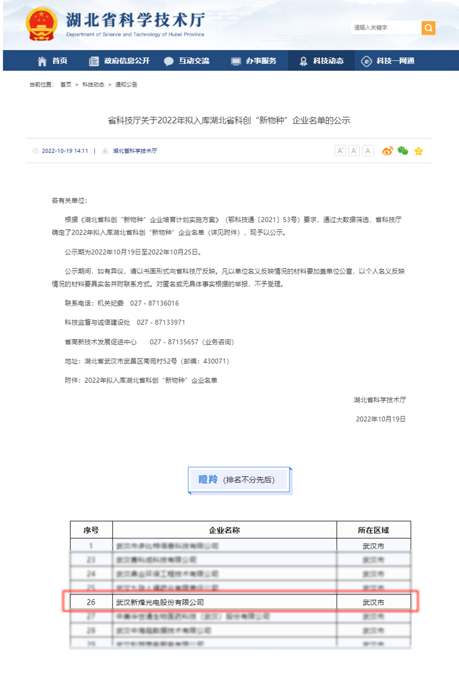 【企業(yè)資訊】新烽光電入選2022湖北省科創(chuàng)“新物種”瞪羚企業(yè)