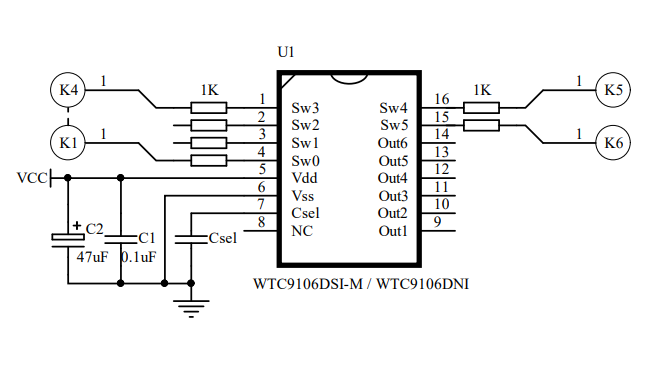 WTC9106DNI/WTC9106DSI-M触摸感应按键芯片