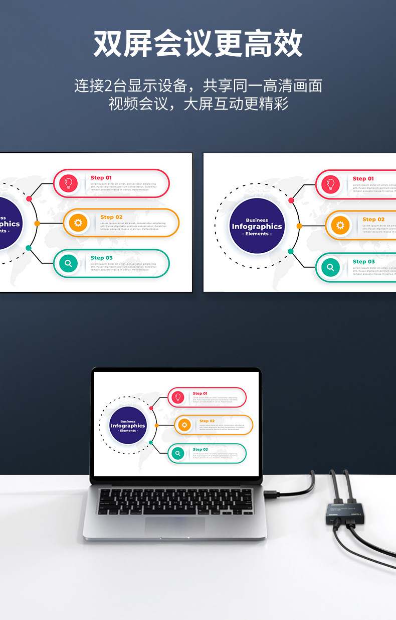 【F130】晶华HDMI一分二分屏器一进二出2口
