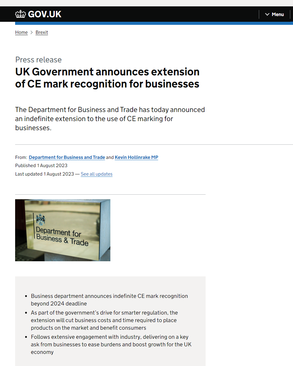 重磅!英国UKCA宣布无限期延长企业使用CE标志