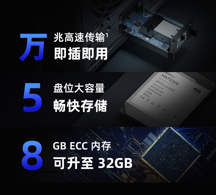 群晖-DS1522+ 5盘位 NAS网络存储服务器 （标配无硬盘 ）