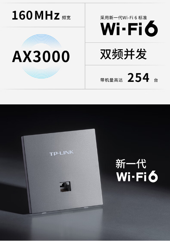 TP-TL-XAP3002GI-PoE AX3000双频千兆面板APwifi6无线白色薄款易展版