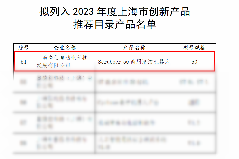 人工智能先导丨高仙50列入2023年度上海市创新产品推荐目录