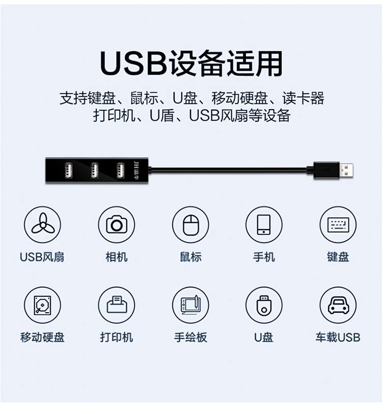 【412C】晶华USB一分四HUB（线长一米） USB2.0 黑色