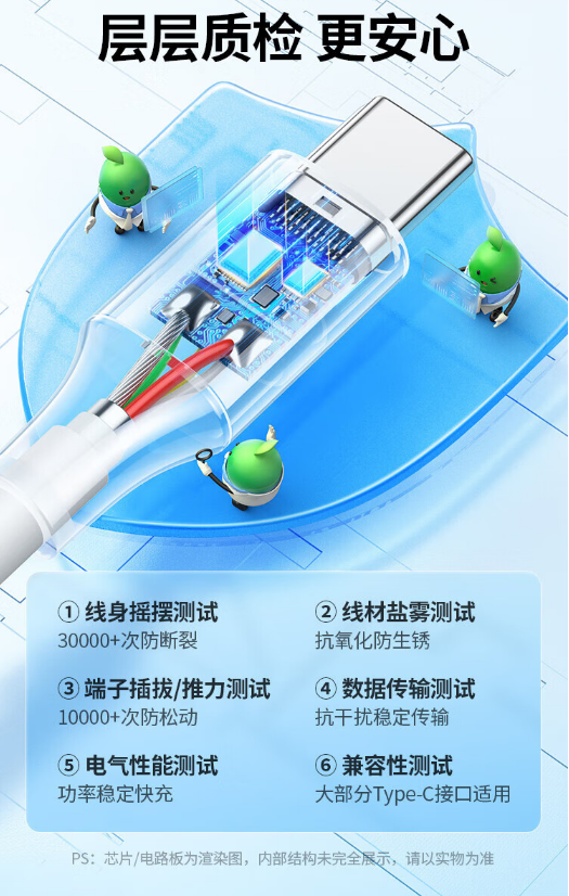 绿联60732 USB2.0转Type-C 华为超级快充数据线 6A（MAX）100W 3米