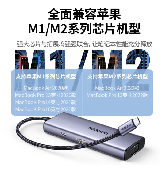 绿联25037 HDMI/VGA转换器USB*3扩展坞六合一