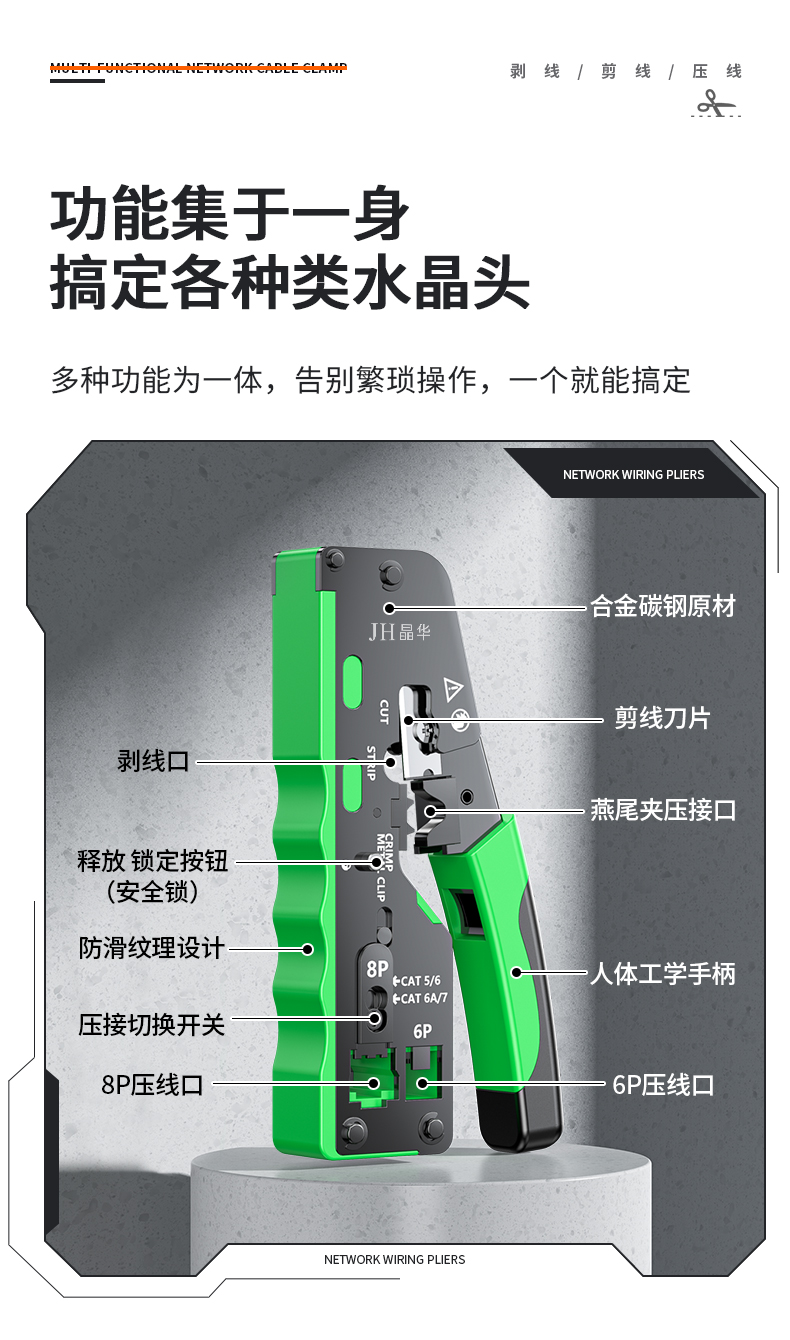 【P707】晶华七类网钳（超五类/六类/七类/八类网线.电话线通用）