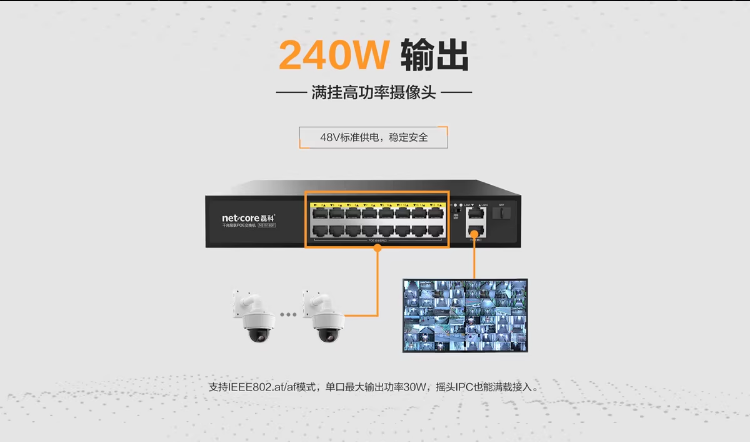 磊科NS1018GP 16+2口千兆级联POE交换机 功率240W