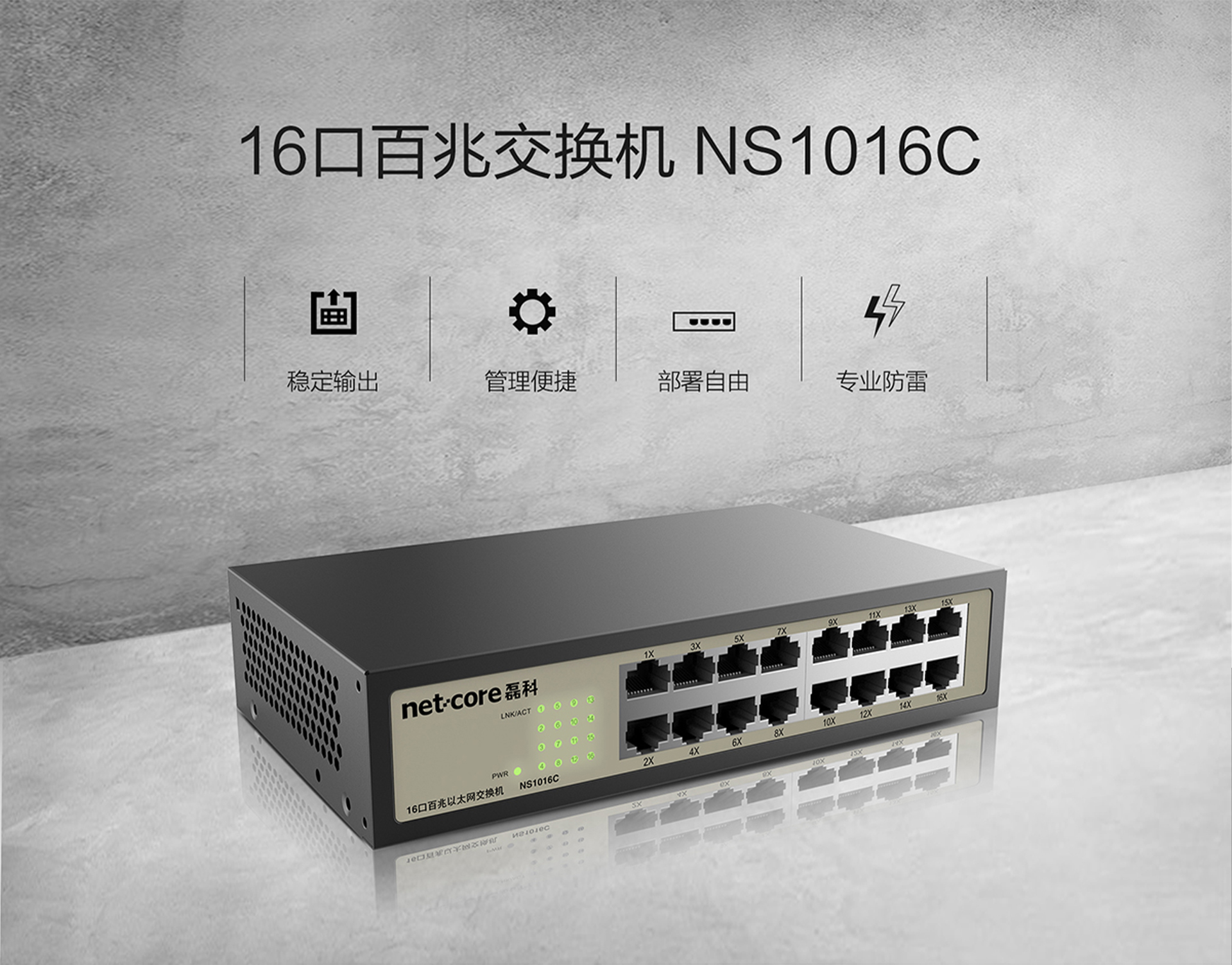 磊科NS1016C 钢壳16口百兆桌面式交换机