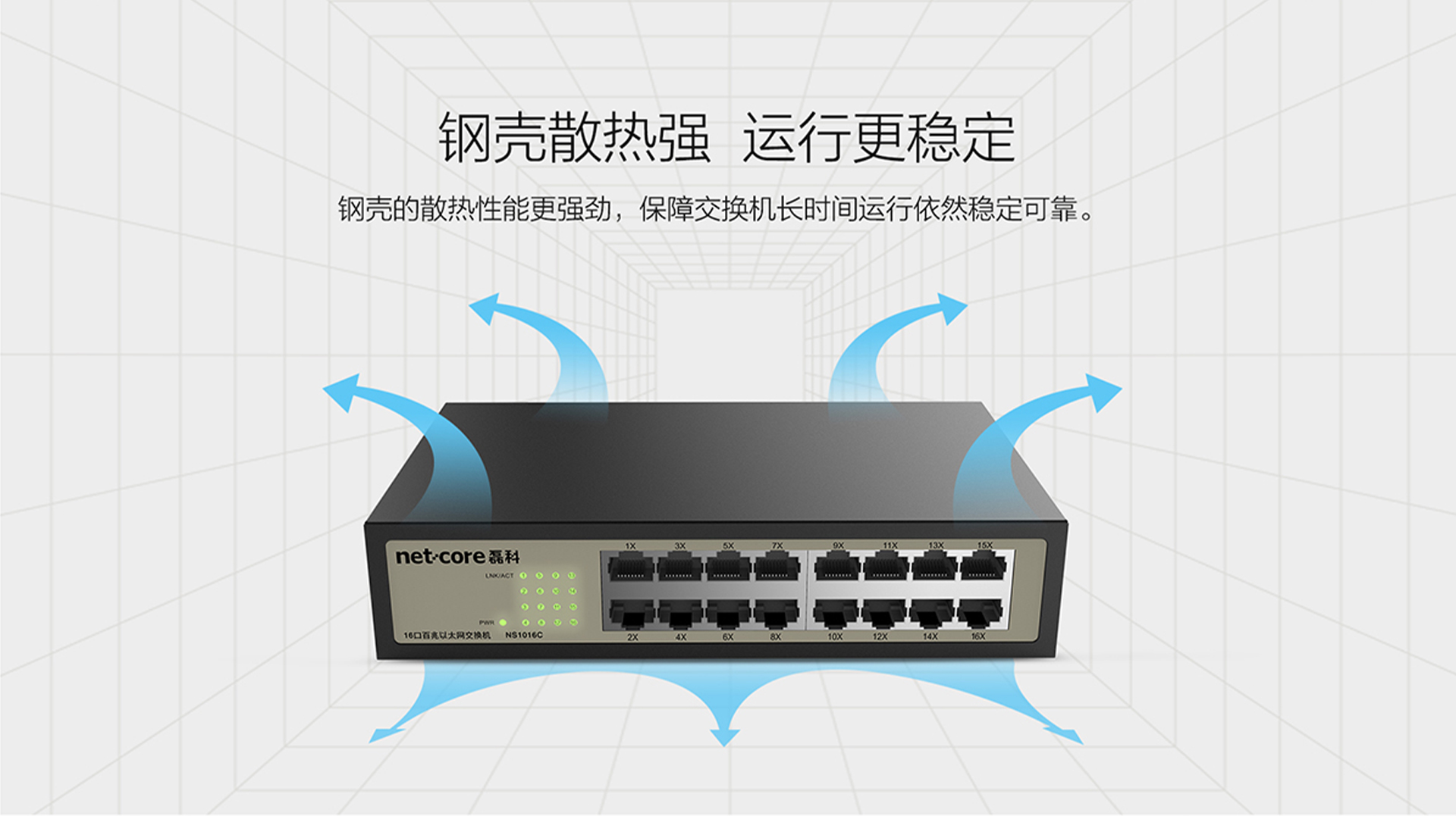 磊科NS1016C 钢壳16口百兆桌面式交换机