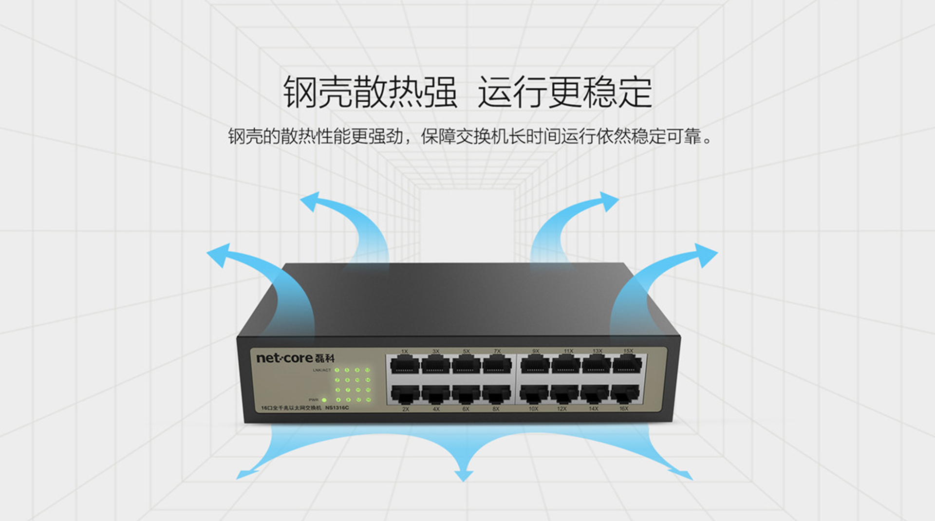 磊科NS1316C 钢壳16口千兆10寸桌面式交换机