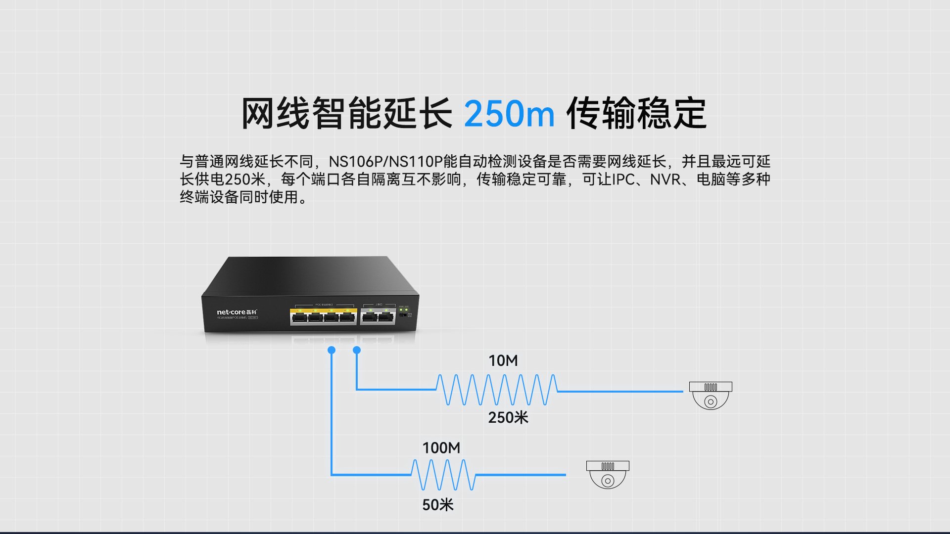 磊科NS110P 8+2口百兆智能POE交换机 120W功率