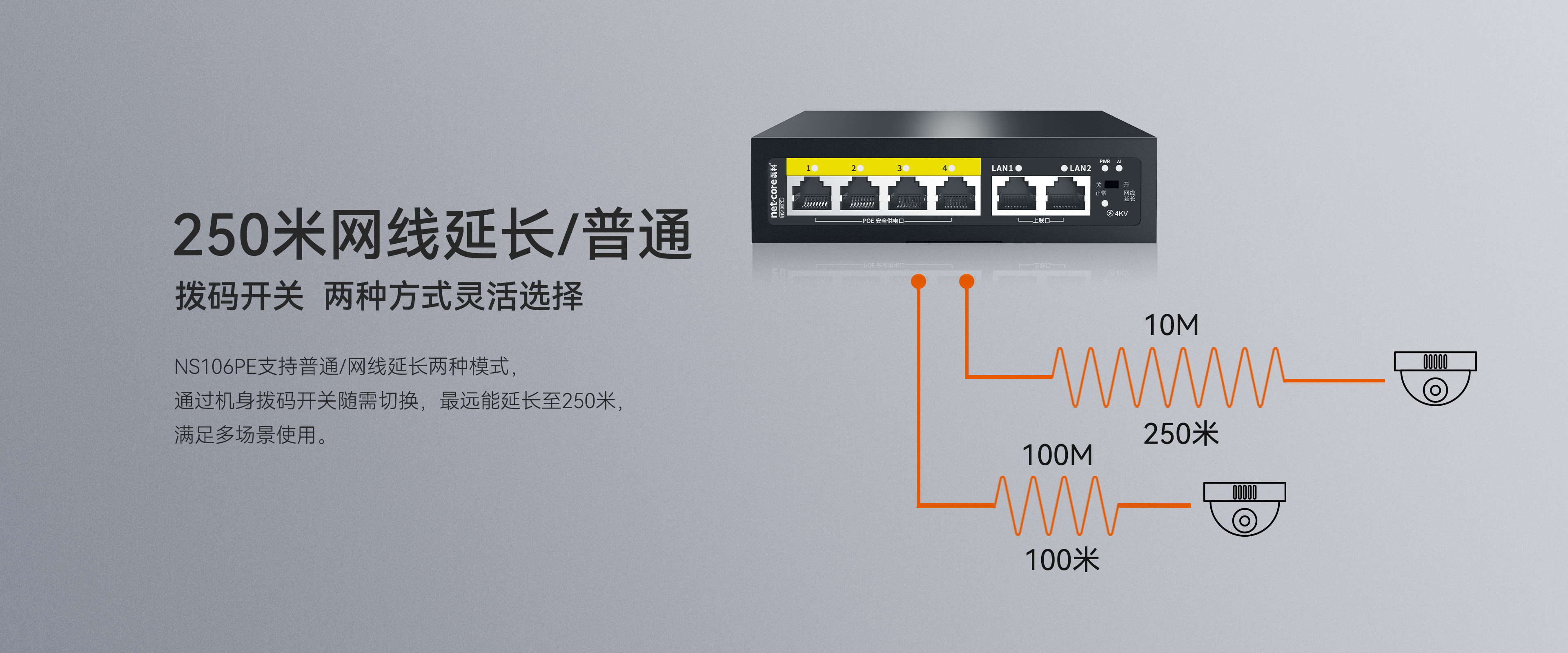 磊科NS106PE 4+2 双口上联百兆智能POE交换机（功率60W）